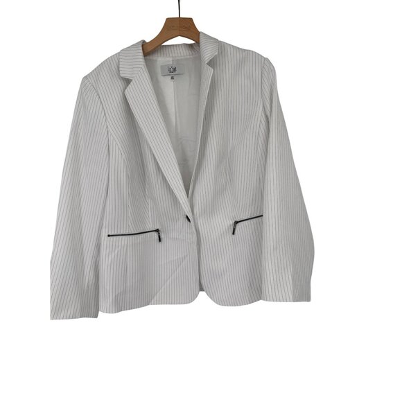 Le Suit Womens White Pinstripe Blazer Jacket size 20W plus Zipper Pockets - Picture 2 of 9